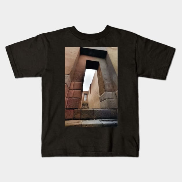 vintage colorized photo of peruvian architecture Kids T-Shirt by In Memory of Jerry Frank